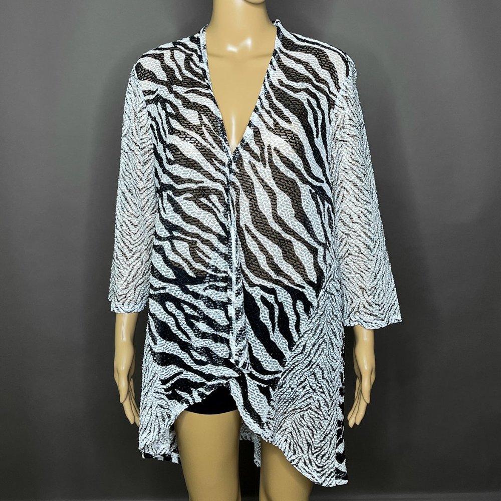 Travelers by Chico's B/W Zebra Print Jacket Sheer Open‎ Front Size 3 or US 16 - Picture 2 of 16